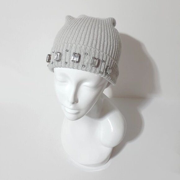 NWOT Indigo light grey beanie hat with crystal embellishments - Picture 6 of 12
